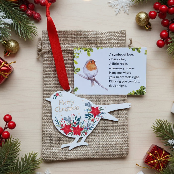 'Merry Christmas' - White Robin Hanging Decor