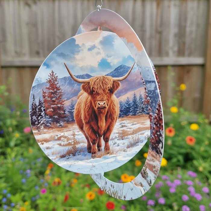 Highland Cow Hanging Orbit Spinner (Spins at Fixed 90°)