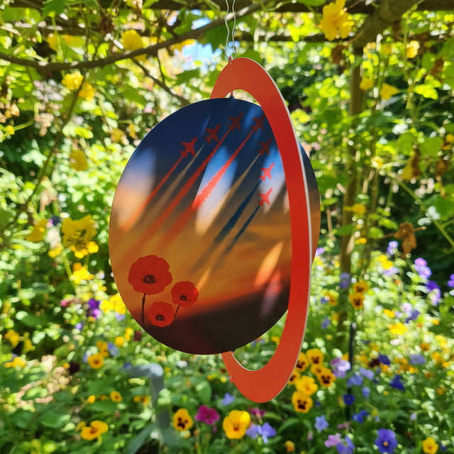 Red Hawk & Poppies Hanging Silhouette Orbit Spinner (Spins at Fixed 90°)