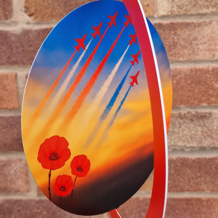 Red Hawk & Poppies Hanging Silhouette Orbit Spinner (Spins at Fixed 90°)