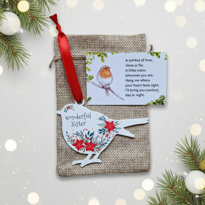 'Wonderful Sister' - White Robin Hanging Decor