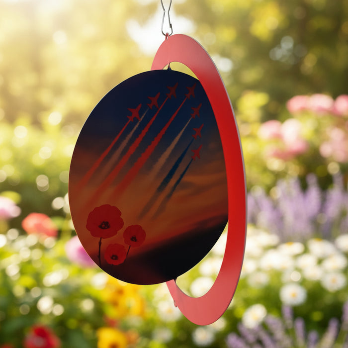 Red Hawk & Poppies Hanging Silhouette Orbit Spinner (Spins at Fixed 90°)