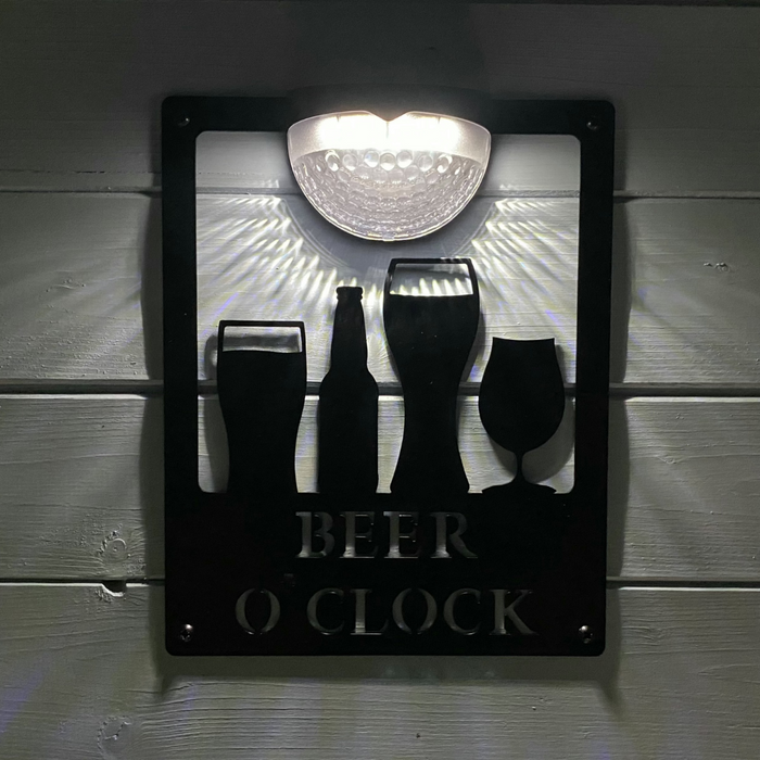 Beer O'Clock Sign with Solar Powered Light