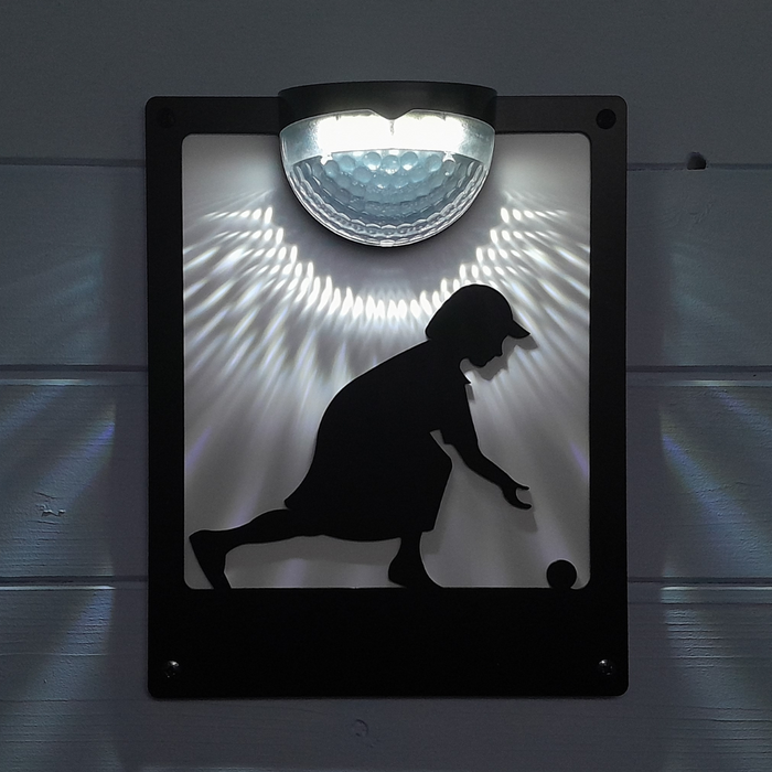 Woman Lawn Bowler Wall Plaque with Solar Powered Light