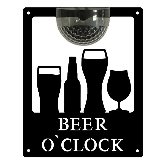 Beer O'Clock Sign with Solar Powered Light