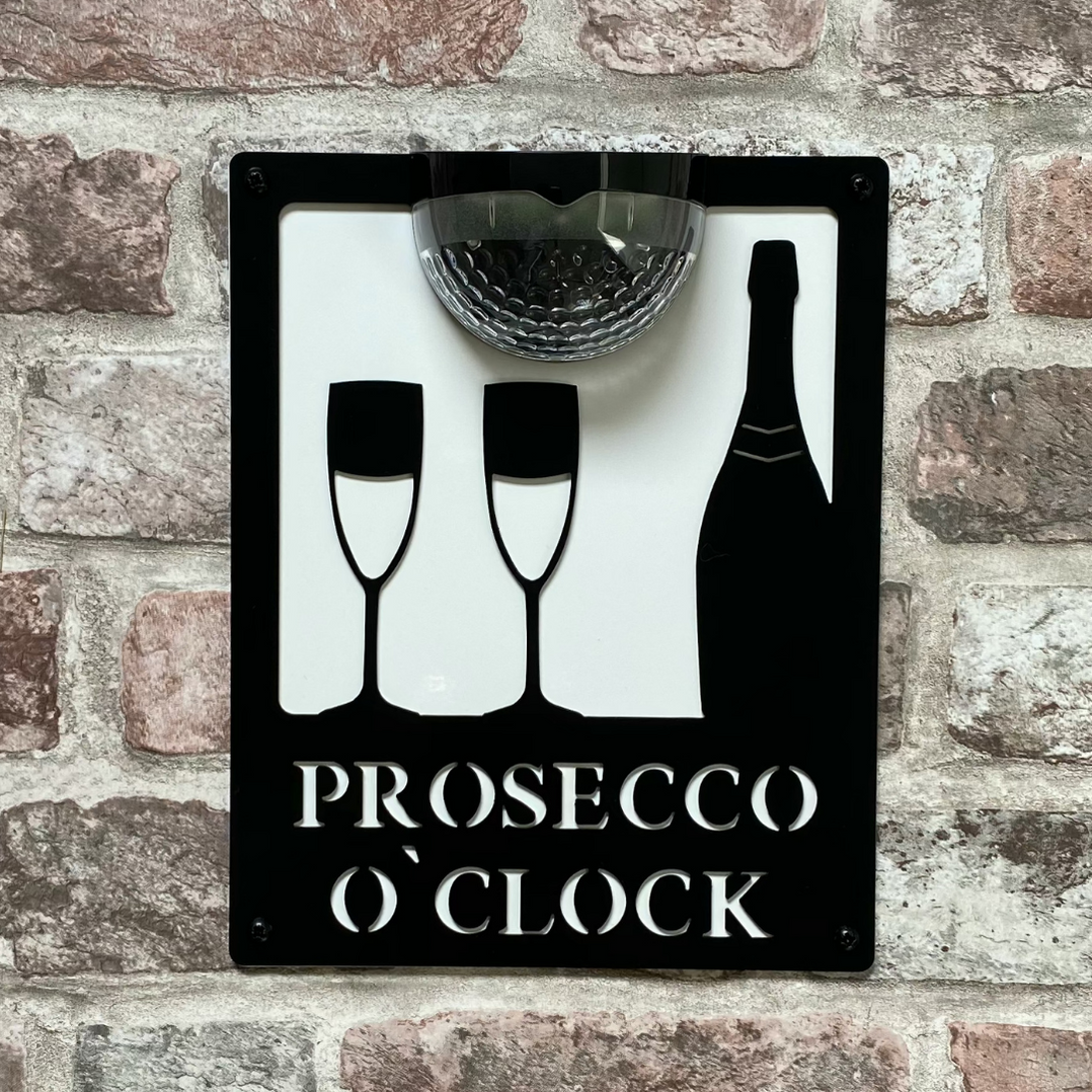 Prosecco O'Clock Sign with Solar Powered Light — Flory's Online