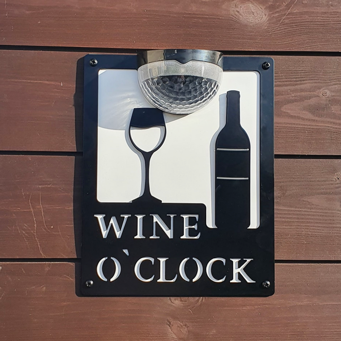 Wine O'Clock Sign with Solar Powered Light
