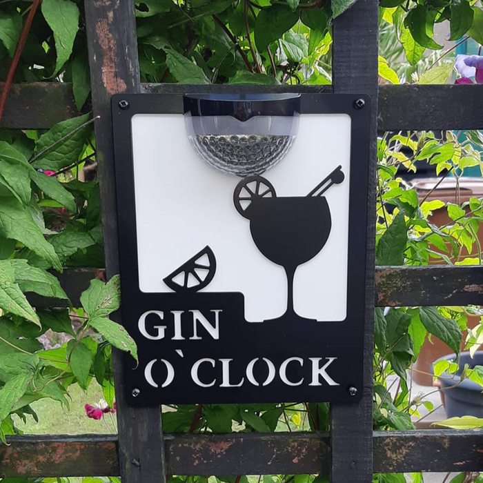 Gin O'Clock Sign with Solar Powered Light