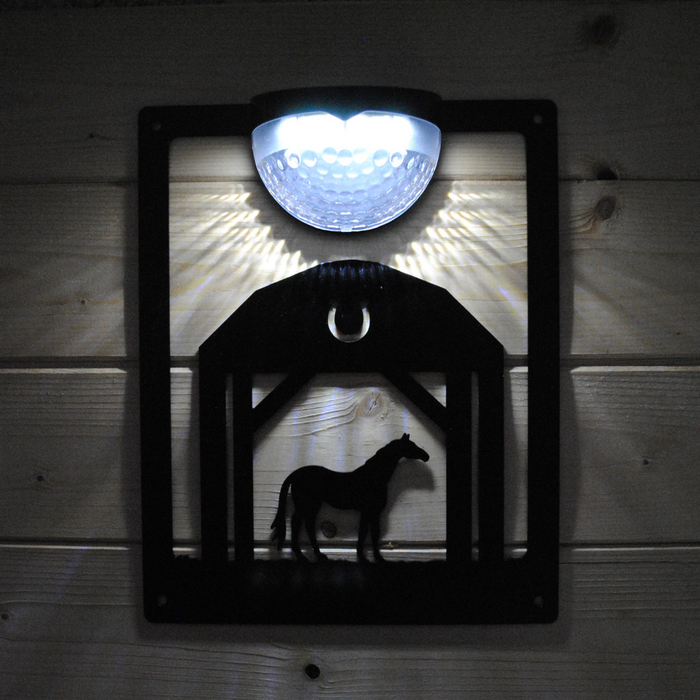 Horse In Barn Solar Light Wall Plaque