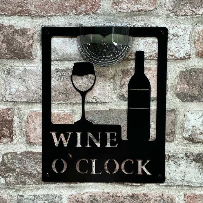 Wine O'Clock Sign with Solar Powered Light